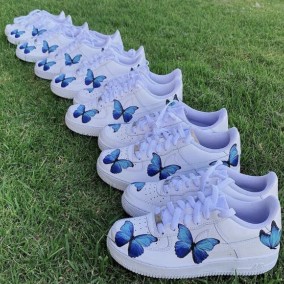 Nike Air Force 1 Low Light Blue Butterfly Design White Custom Shoes Men Women main image 11